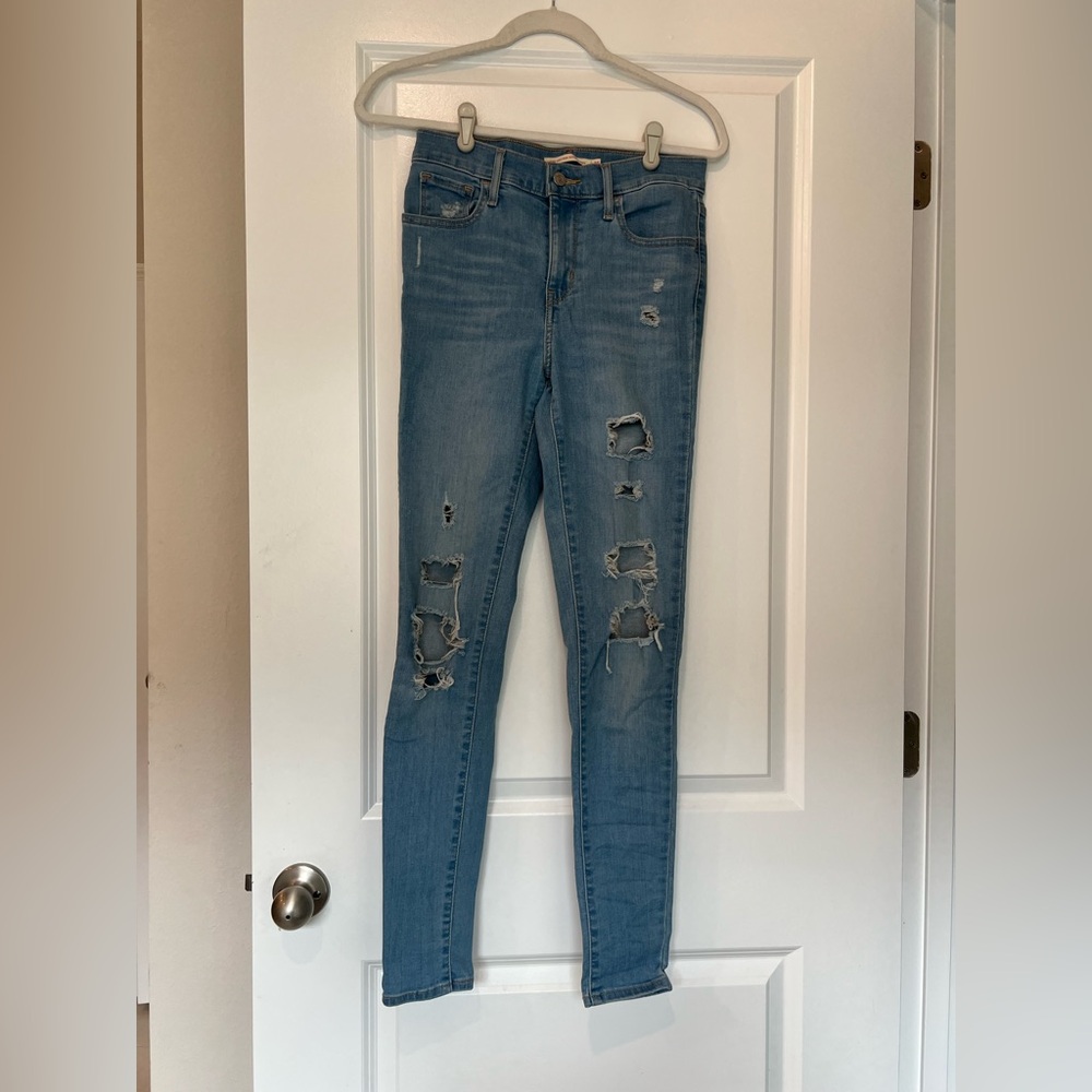Levi's High Rise 720 Super Skinny Distressed Blue Jeans 26